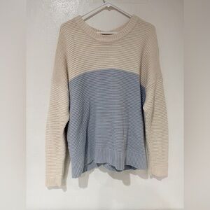 Madewell Cream and Blue Crew Neck Greensboro Button Back Sweater size XL